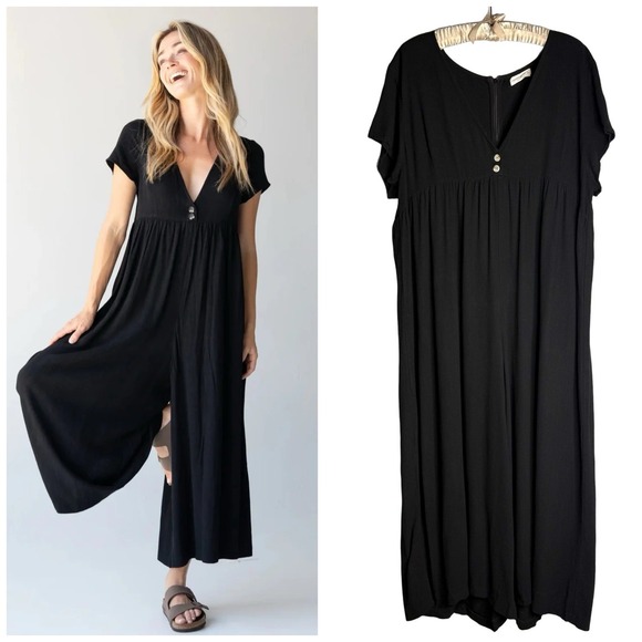 NATURAL LIFE Pants - NATURAL LIFE Black Wide Leg Jumpsuit
